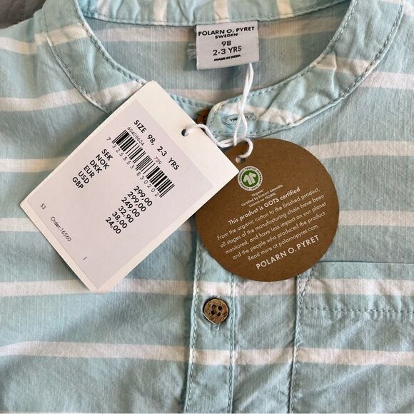 NWT Polarn O. Pyret Sweden Organic Cotton 3 Button Popover with Rolled Sleeves - Picture 5 of 14